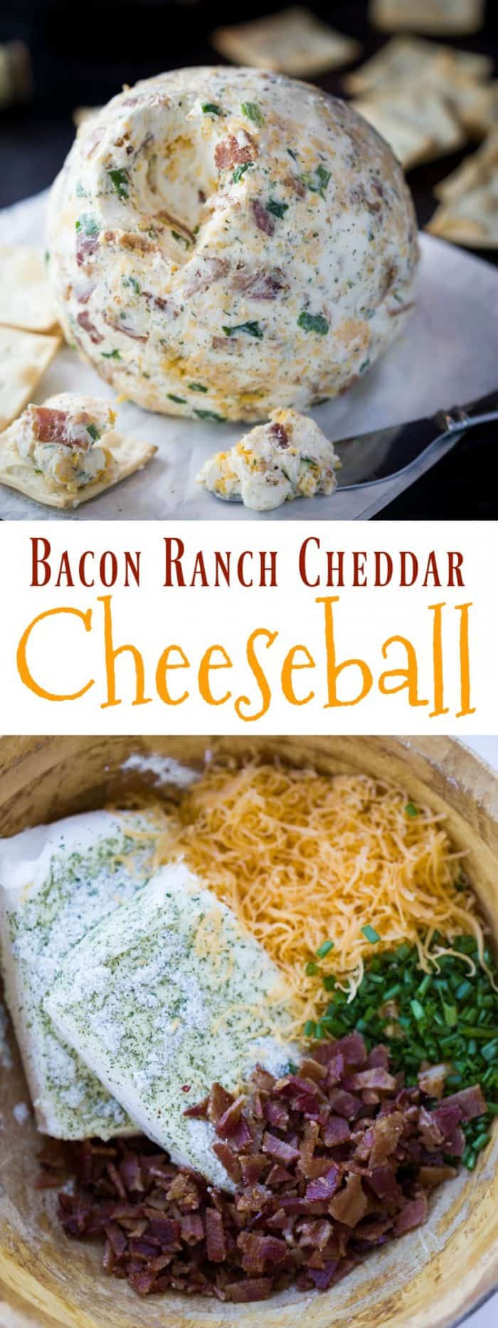 This cheese-ball as a perfect blend of flavors including ranch, crispy bacon bits, 2 kinds of cheese, and chives. A perfectly easy and delicious appetizer! | The Cozy Cook | #cheese #fingerfood #appetizer #bacon #cheddar #cheeseball