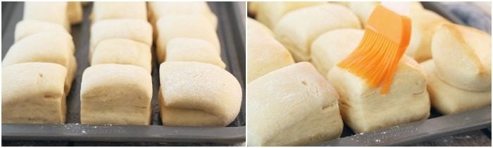 Side by side images of risen roll dough
