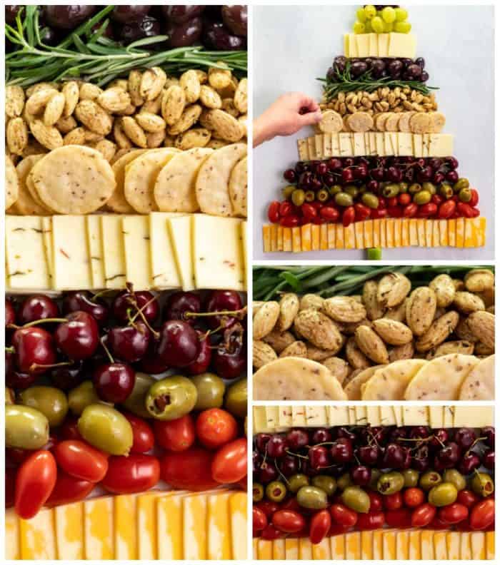 Collage of ingredients in Christmas Tree snack board
