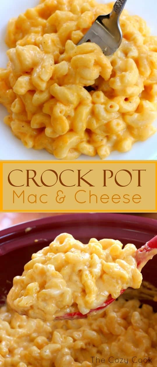 This extra creamy crock pot mac and cheese is easy to make & a universal crowd-pleaser! It takes minutes to prepare and the crock pot does the rest. | The Cozy Cook | #macaroniandcheese #slowcooker #crockpot #main #entree #comfortfood #cheese #pasta
