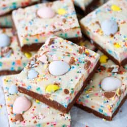 A stack of pastel colored Easter fudge