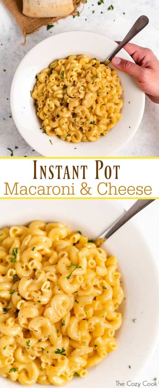 This super creamy Instant Pot macaroni and cheese cooks in just 5 minutes with only a single pot to clean! Your whole family will love this extra easy, cheesy meal! | The Cozy Cook | #macaroni #cheese #instantpot #dinner #pasta