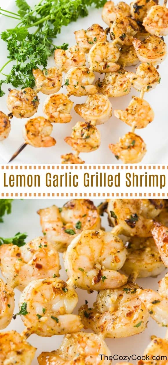 This simple lemon garlic marinade takes just minutes to throw together and gives you flavorful grilled shrimp that you'll want to eat all summer long! Plus, must-have tips for grilling shrimp!  | The Cozy Cook | #shrimp #grilling #seafood #grilledshrimp #lemon #garlic #keto