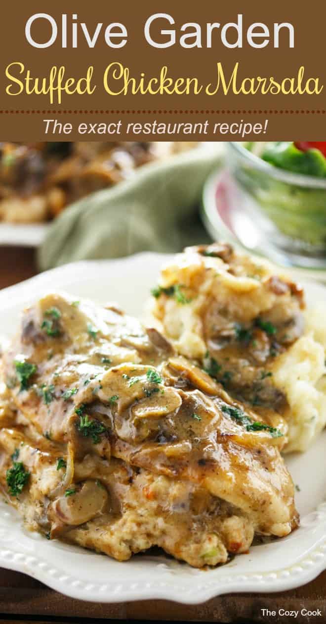 Make a classic Olive Garden meal from the comfort of your home with this ultra flavorful Stuffed Chicken Marsala recipe straight from the restaurant itself! | The Cozy Cook | #chicken #olivegarden #copycatrecipes #chickenmarsala #dinner #comfortfood