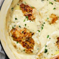 Ranch Chicken in a creamy ranch sauce with parsley on top.