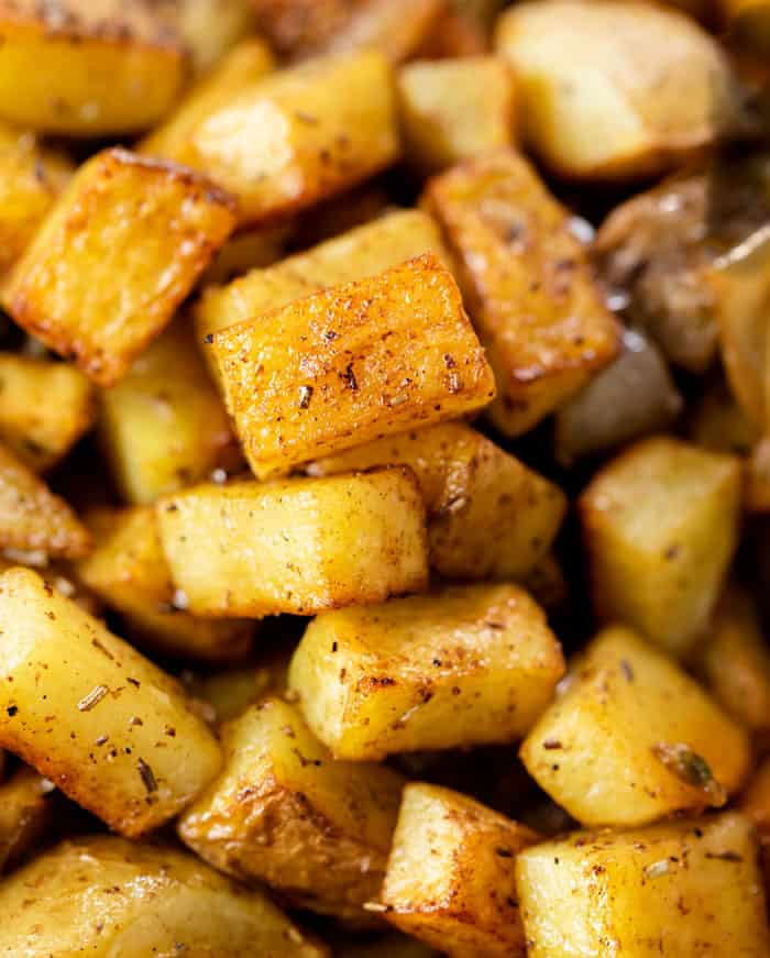 Crispy Skillet Potatoes piled on top of each other.