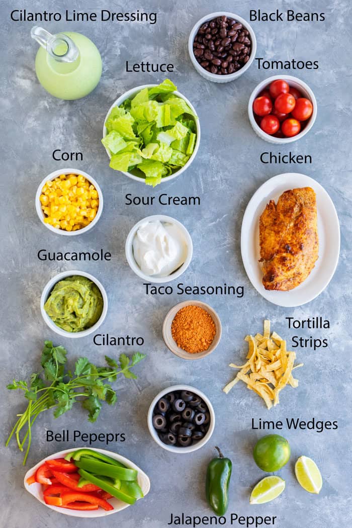 Overhead view of ingredients needed to make Southwest Salad.