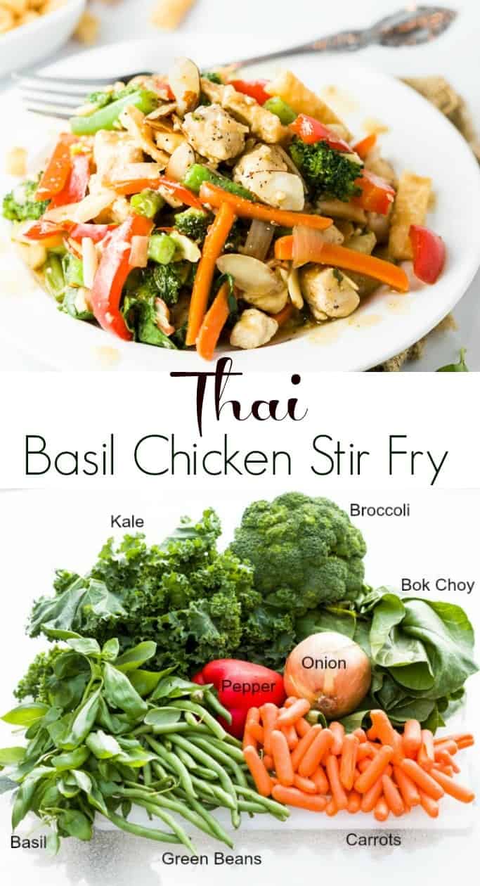 This Thai Basil Chicken Stir Fry has a savory sauce mixture drizzled over juicy chicken and a healthy blend of vegetables. | The Cozy Cook | #stirfry #chicken #healthy #vegetables #Thai #AsianCuisine #Dinner #Kale