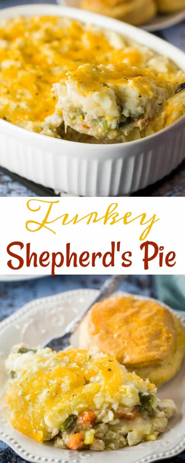 Juicy turkey tossed with a medley of vegetables and gravy. All topped with cheesy mashed potatoes and baked to golden perfection. #turkey #casserole #shephardspie #potatoes #thanksgivingleftovers #recipe #easyrecipes #dinner #comfortfood