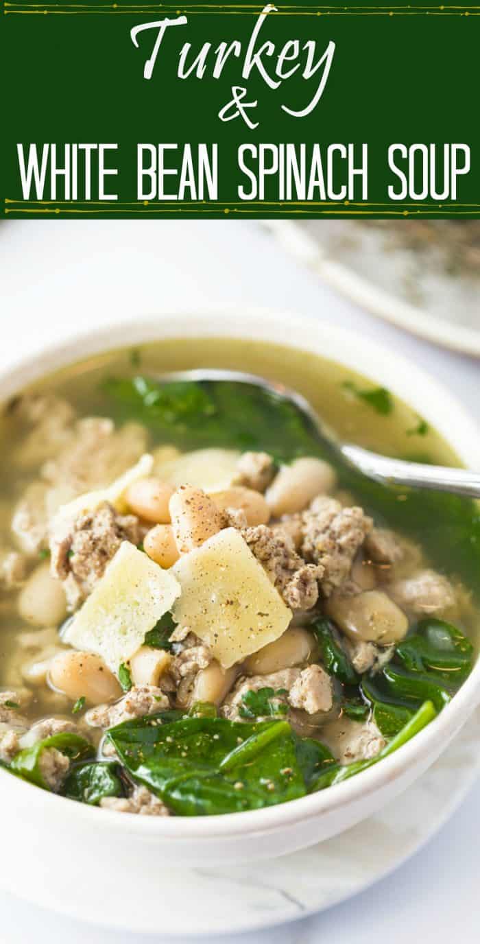 Ground Turkey simmered in savory chicken broth with white beans, spinach, and simple seasonings. A healthy, protein-packed meal that will leave you feeling comforted and satisfied! | The Cozy Cook | #Soup #Turkey #Healthy #Spinach #Beans #Protein #LowCarb #Broth